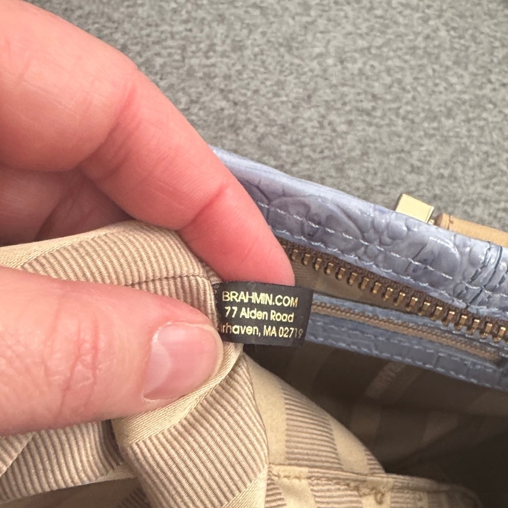 Brahmin Gray and Tan Croc-Embossed Satchel - Picture 9 of 14